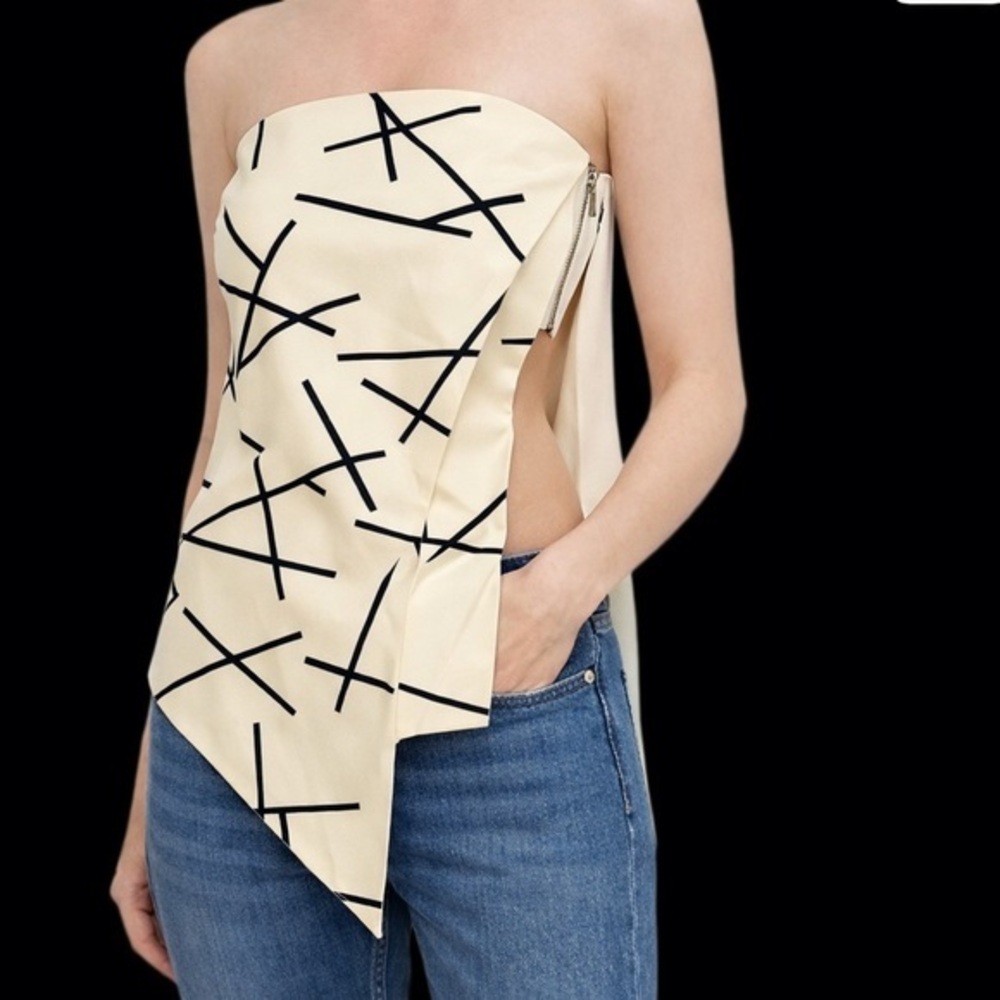 C/MEO Collective Cream Black Asymmetrical Wrap blouse